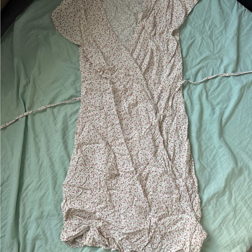 Brandy Melville White and Pink Floral wrap Dress